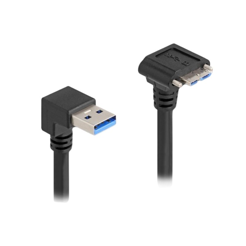 USB 5 Gbps Kabel USB Typ-A Stecker 90 nach unten gewinkelt zu USB Micro-B Stecker mit Schraubenabstand 18mm 90 nach