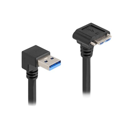 DeLOCK Câble USB 5 Gbps, USB Type-A mâle, angulé 90° vers le bas à USB Micro-B mâle avec vis, angulé 90° vers