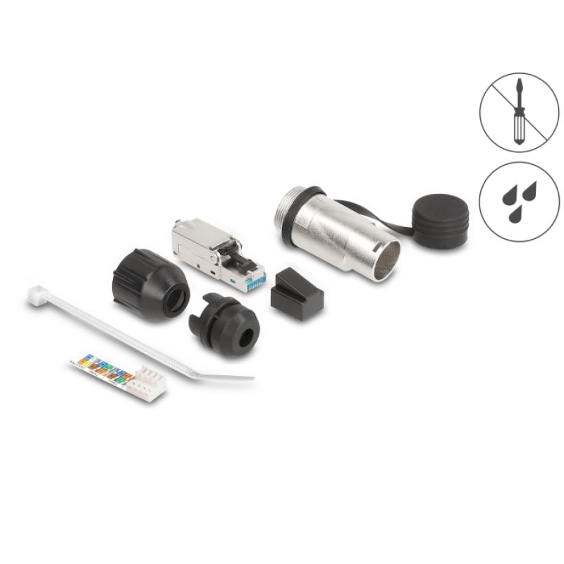RJ45 Modularer Stecker feldkonfektionierbar Cat.6A mit robusten Kabelsteckergehäuse und Schutzkappe