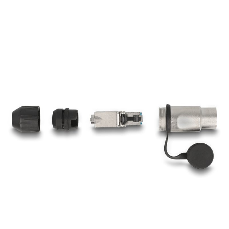 RJ45 Modularer Stecker feldkonfektionierbar Cat.6A mit robusten Kabelsteckergehäuse und Schutzkappe