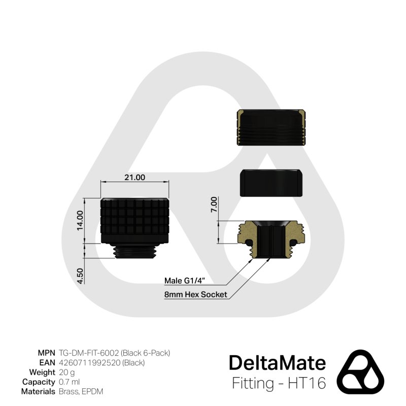 DeltaMate Fitting ? HT16 (schwarz, 6er Pack)