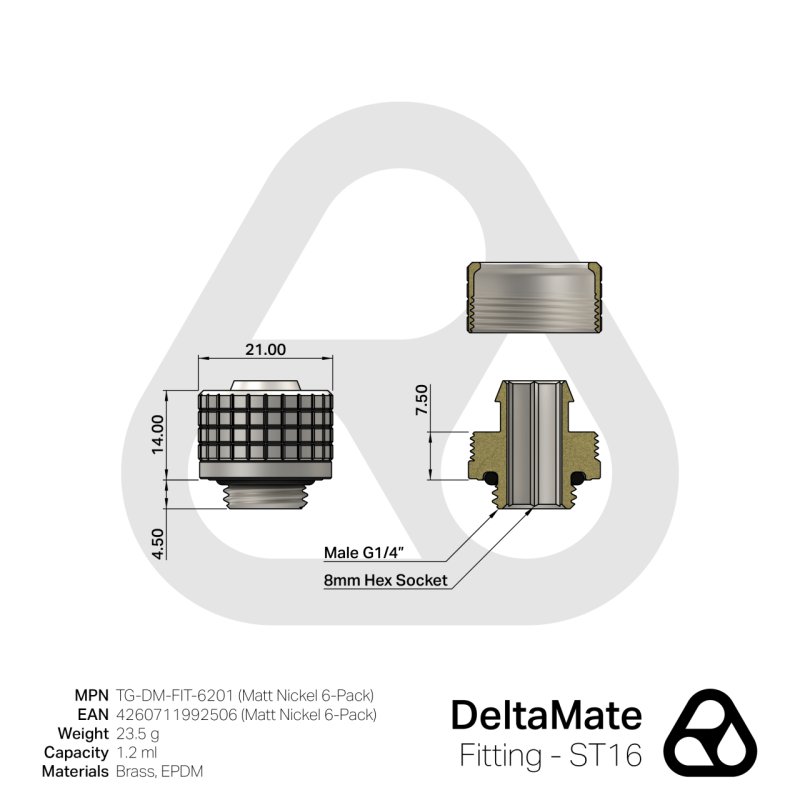DeltaMate Fitting ? ST16 (nickel, 6er Pack)