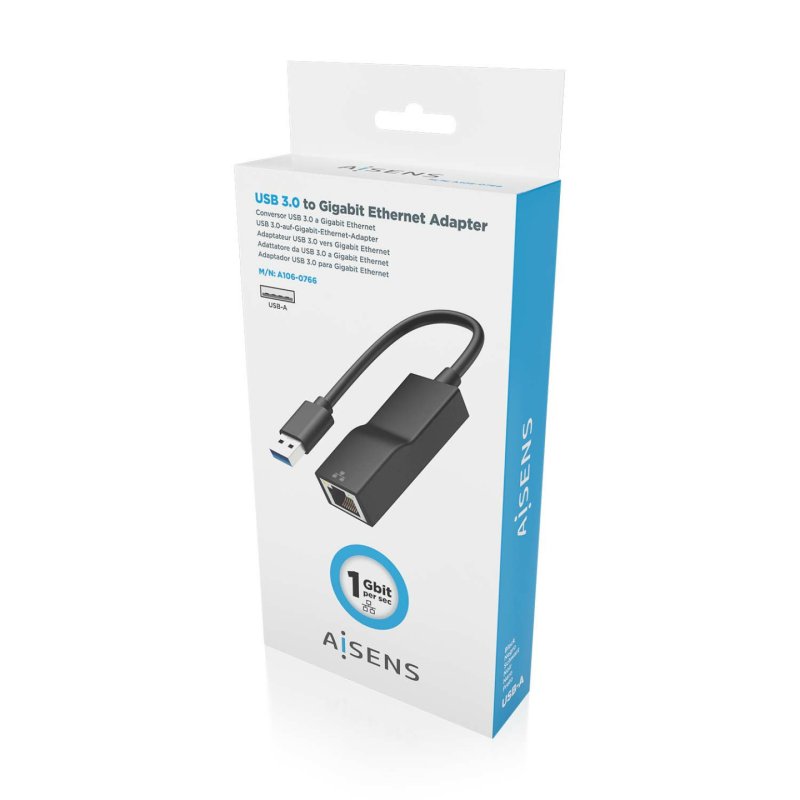CONVERSOR AISENS USB 3.0A ETHERNET GIGABIT 10/100/1000 Mbps NEGRO15 CM