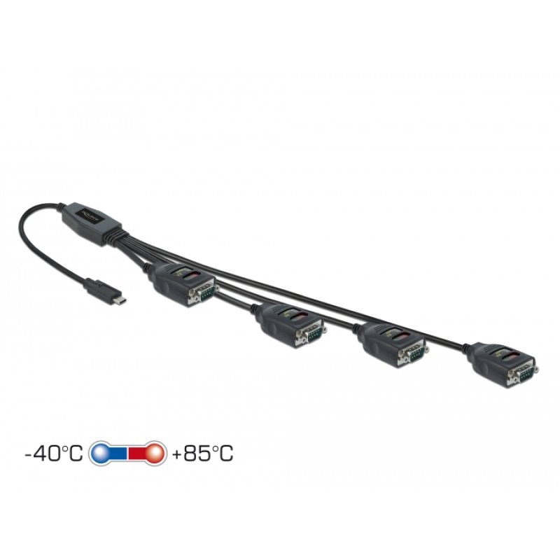 DeLOCK Adaptateur USB Type-C à 4 x Serial RS-232 DB9 avec une protection ESD 15 kV