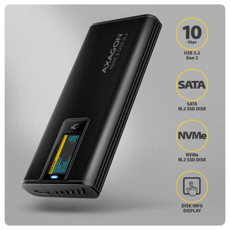 Boitier externe USB 3.2 Axagon EEM2-SD2B - S-ATA/NVMe M.2 Type 2280 (Noir)