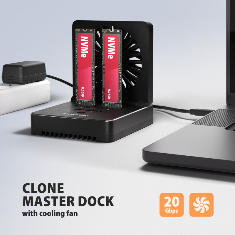 AXAGON ADSA-M2C22 Docking Station, Dual-SSD-Klonfunktion, USB-C 3.2 20 Gbit/s