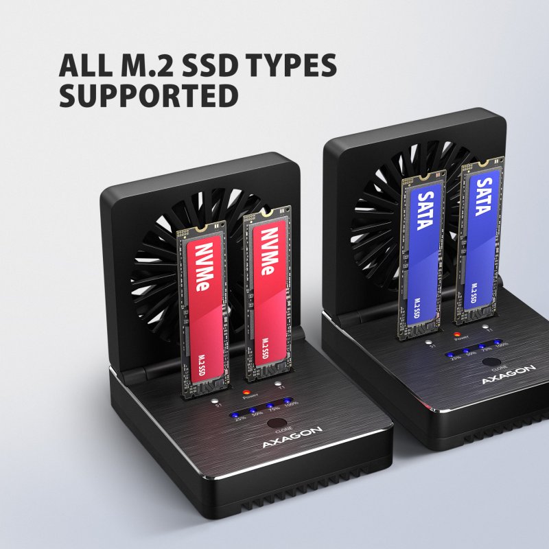 AXAGON ADSA-M2C22 Docking Station, Dual-SSD-Klonfunktion, USB-C 3.2 20 Gbit/s