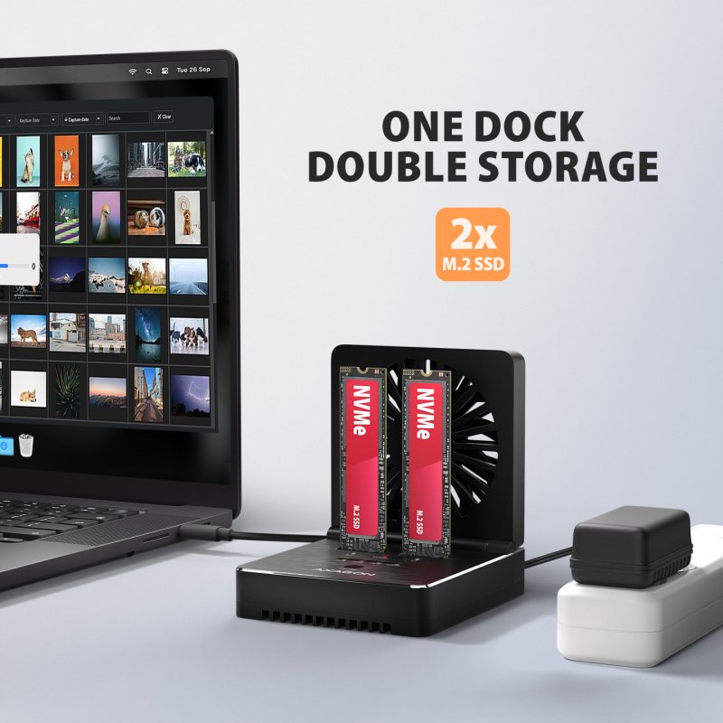 AXAGON ADSA-M2C22 Docking Station, Dual-SSD-Klonfunktion, USB-C 3.2 20 Gbit/s