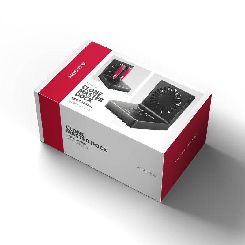 AXAGON ADSA-M2C22 Docking Station, Dual-SSD-Klonfunktion, USB-C 3.2 20 Gbit/s