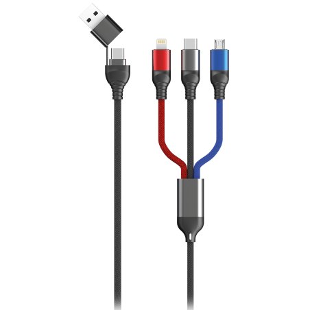 2GO USB / Type C Ladekabel Micro USB, Lightn., USB-C 1,2m sw
