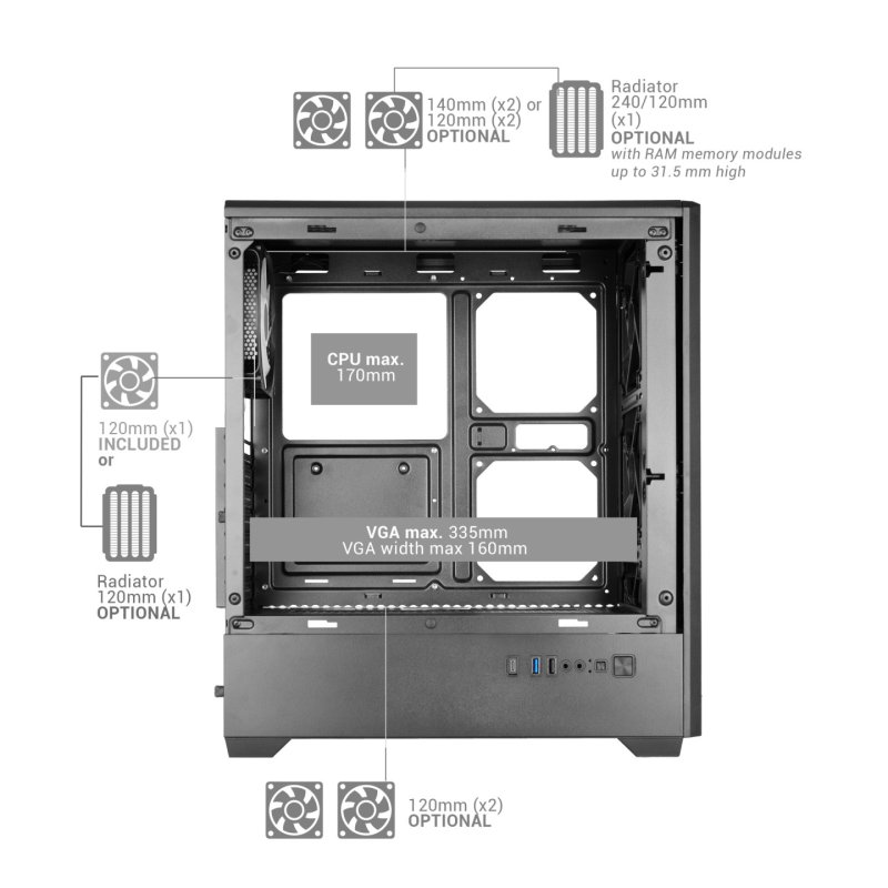 Mars Gaming MCQUANTUM unité centrale Midi Tower Noir