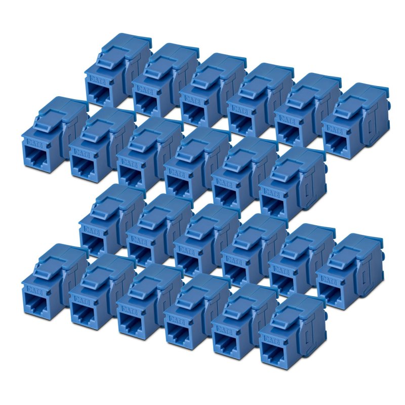 StarTech.com Cat6 Keystone Jack, 24-Pack RJ45 Ethernet Keystone Jacks, UTP Cat6 Wall Jack, 180-Degree Toolless, Blue