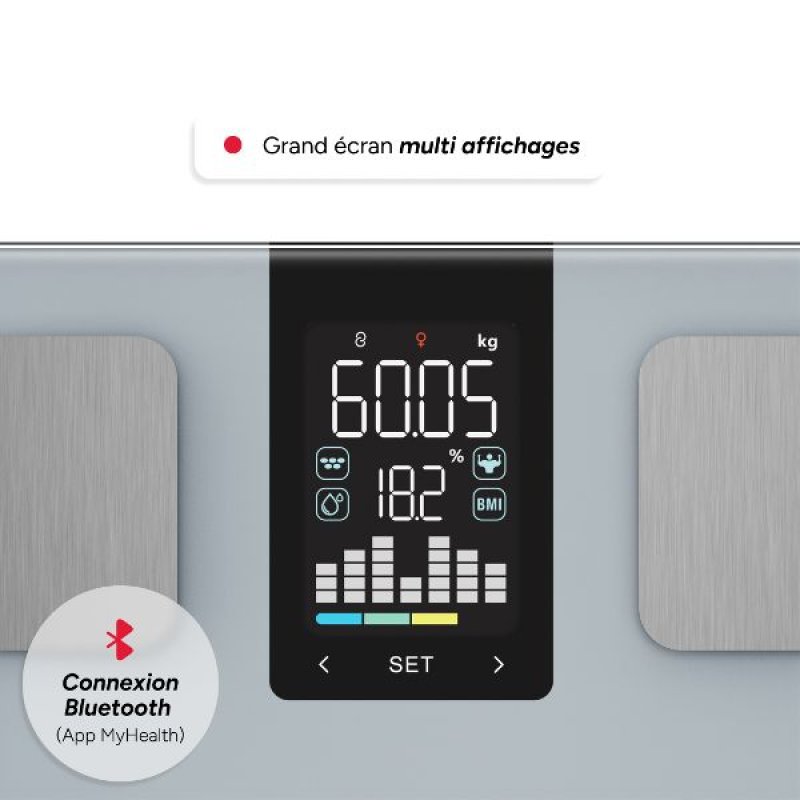 PESE-PERSONNE 15599 IMPEDENCEMETRE CONNECTE BLUETHOOTH GRAND PLATEAU VE *