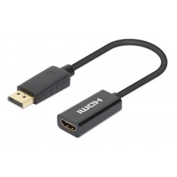 Manhattan Adaptateur actif DisplayPort 1.2 vers HDMI, 4K à 60 Hz, 15 cm, mâle vers femelle, DP avec verrouillage, non