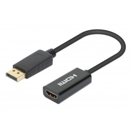 Manhattan DisplayPort 1.2 to HDMI Active Adapter, 4K@60Hz, 15cm, Male to Female, DP With Latch, Black, Not