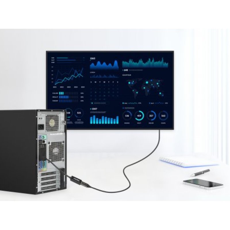 Manhattan Adaptateur actif DisplayPort 1.2 vers HDMI, 4K à 60 Hz, 15 cm, mâle vers femelle, DP avec verrouillage, non