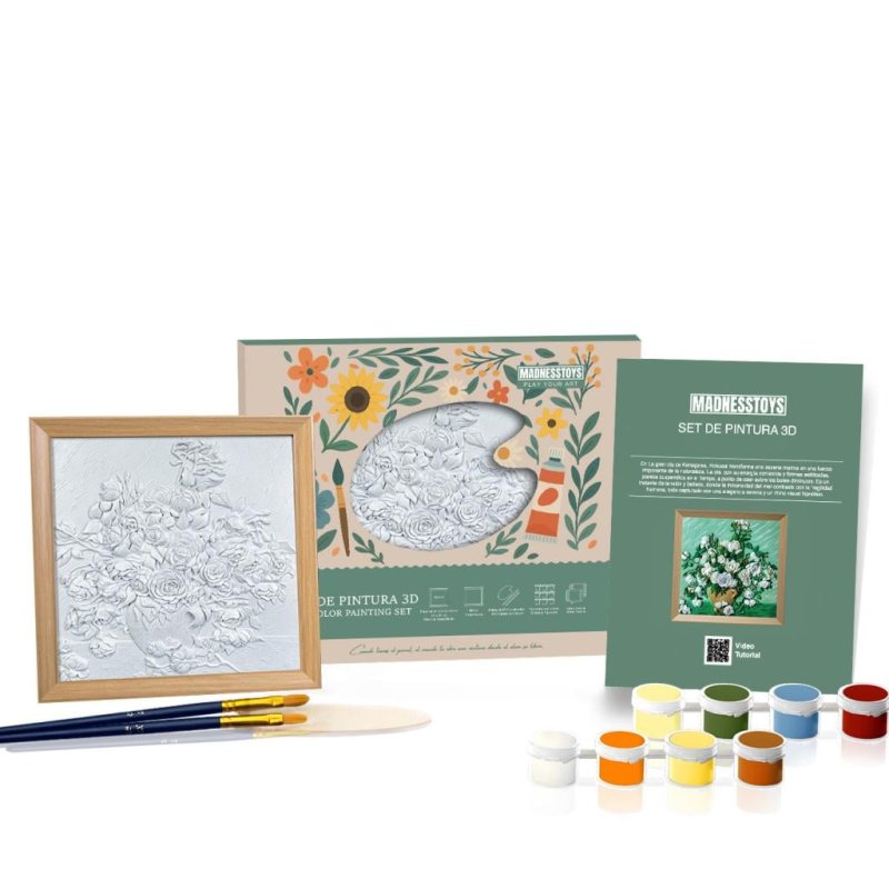 Peinture 3D en résine -Rose Blanche - DIY 34x34cm