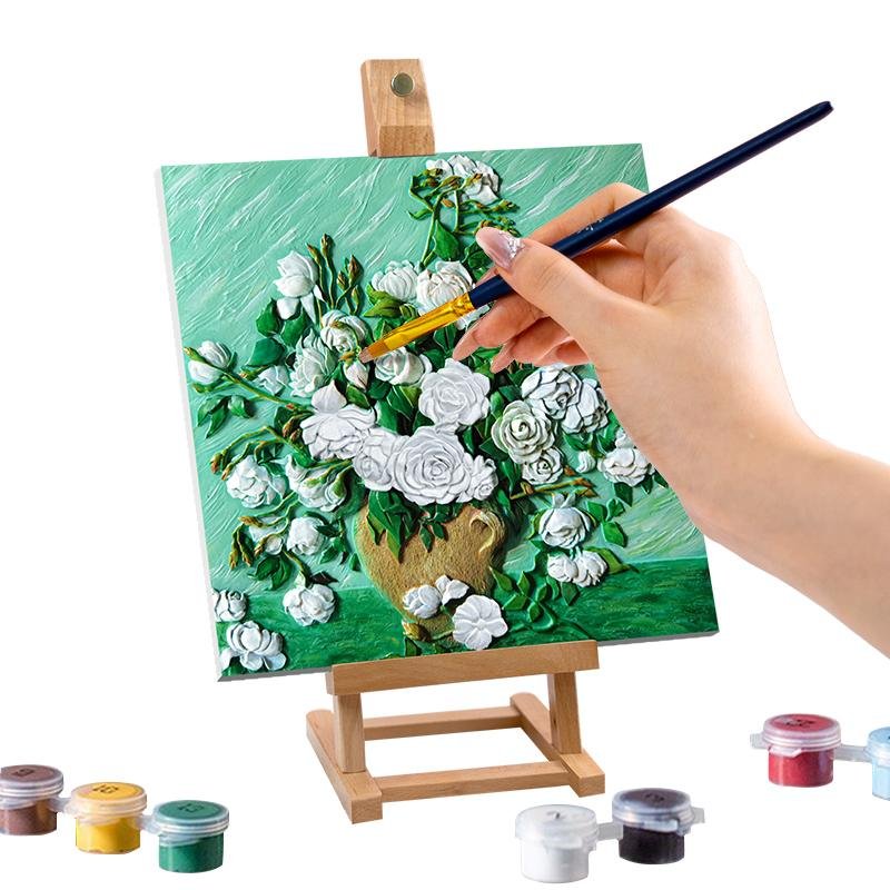 Peinture 3D en résine -Rose Blanche - DIY 34x34cm