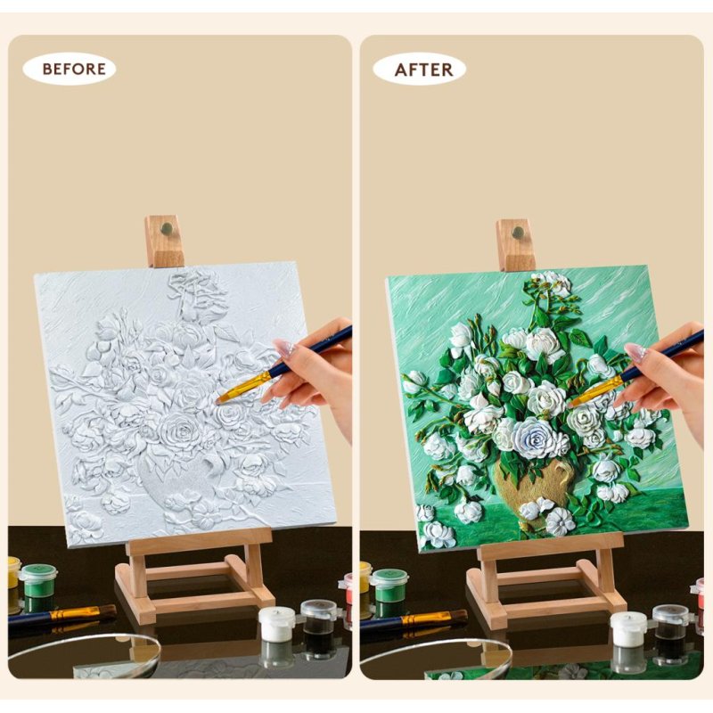 Peinture 3D en résine -Rose Blanche - DIY 34x34cm