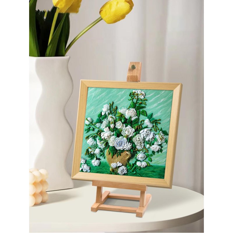 Peinture 3D en résine -Rose Blanche - DIY 34x34cm