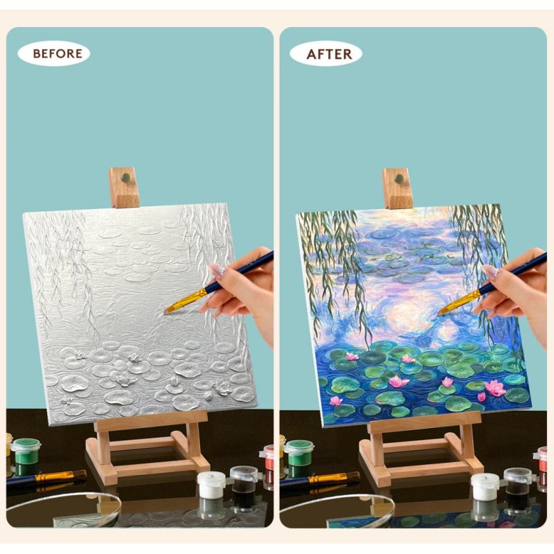 Peinture 3D en résine DIY - Nénuphars - 34x34cm