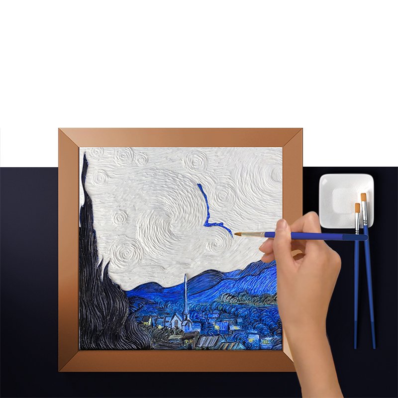 Peinture 3D en résine DIY - La Nuit Etoilée - 34x34cm