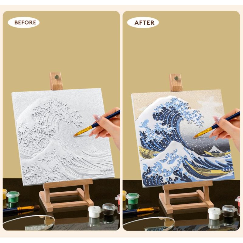 Peinture 3D en résine DIY - Grande vague Kanagawa - 34x34cm