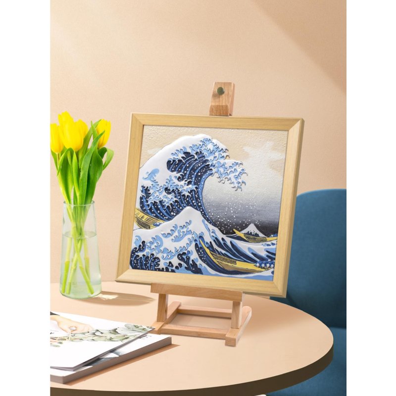 Peinture 3D en résine DIY - Grande vague Kanagawa - 34x34cm