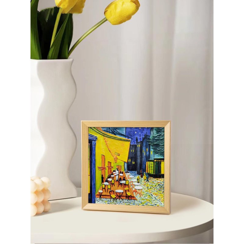 Peinture 3D en résine DIY - Terrasse du café la nuit - 34x34cm