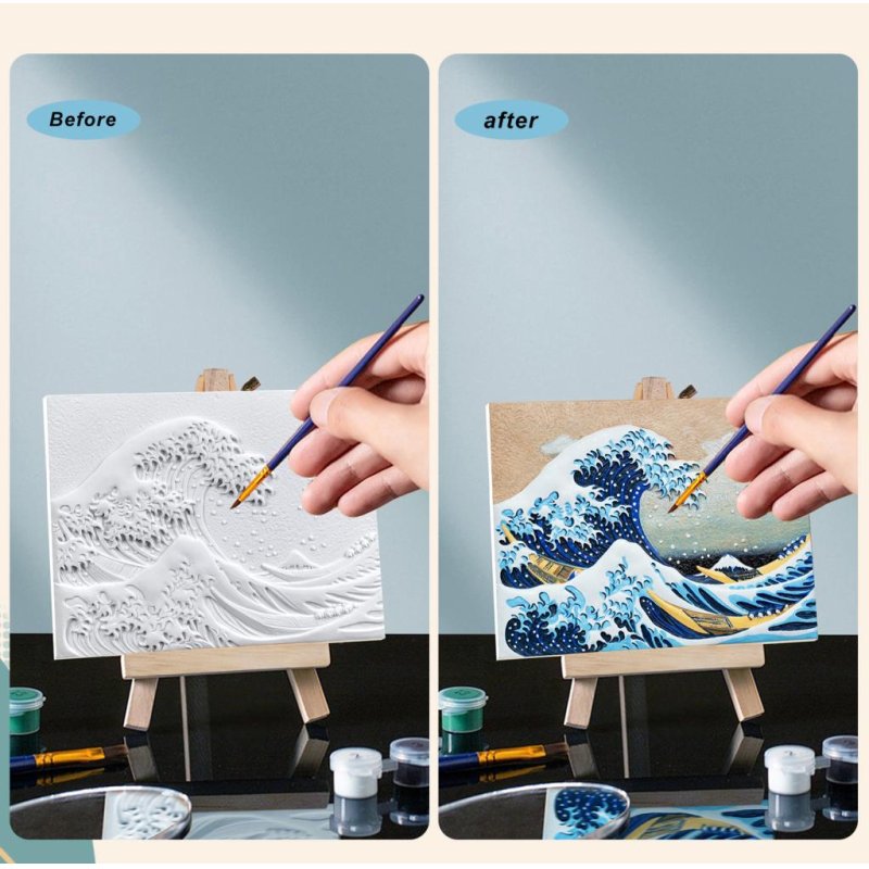 Peinture 3D en résine DIY - Grande Vague de Kanagawa - 13.5x10cm