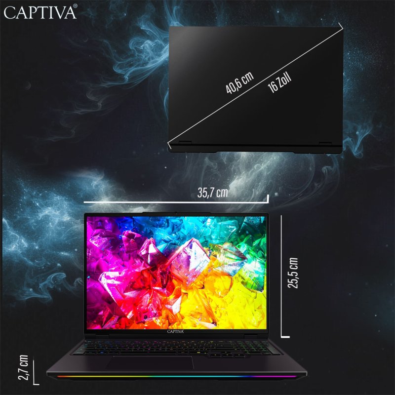 CAPTIVA 95068 laptop AMD Ryzen™ 9 9955HX 40.6 cm (16") WQXGA 64 GB DDR5-SDRAM SSD NVIDIA GeForce RTX 5080 Wi-Fi 6