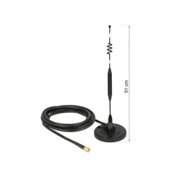 DELOCK LTE Antenne SMA Stecker 6dBi starr omnidirektional mit magnetischem Standfus und Anschlusskabel RG-58, 3 m