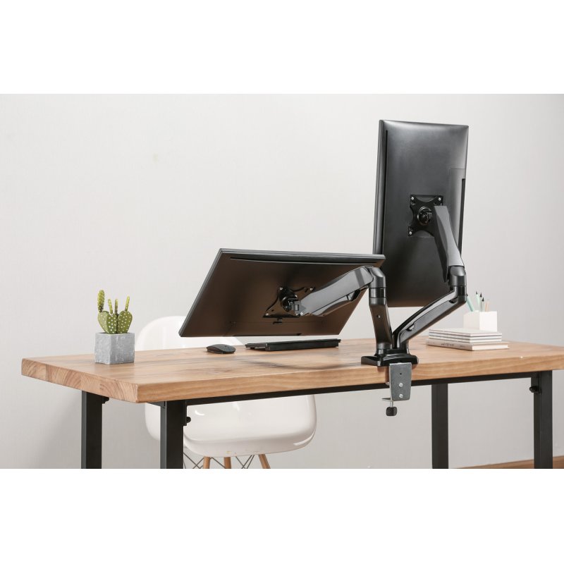 Manhattan Dual Desk Mount for TV & Monitors (Full Motion Spring), For screens 10" to 27", C-Clamp or Grommet