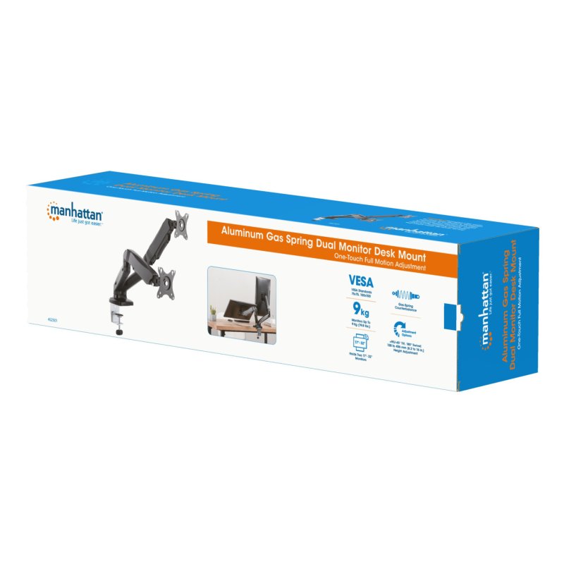 Manhattan Support de bureau double pour TV/moniteurs (bras à ressort à Bras articulé), écrans 10" à 27", fixation