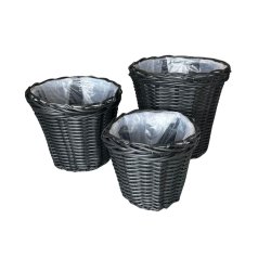 Scandinavian Collection - Rattan Plant Baskets - Black - Set of 3 (Large: Diameter 32 cm x Height 29 cm, Medium: