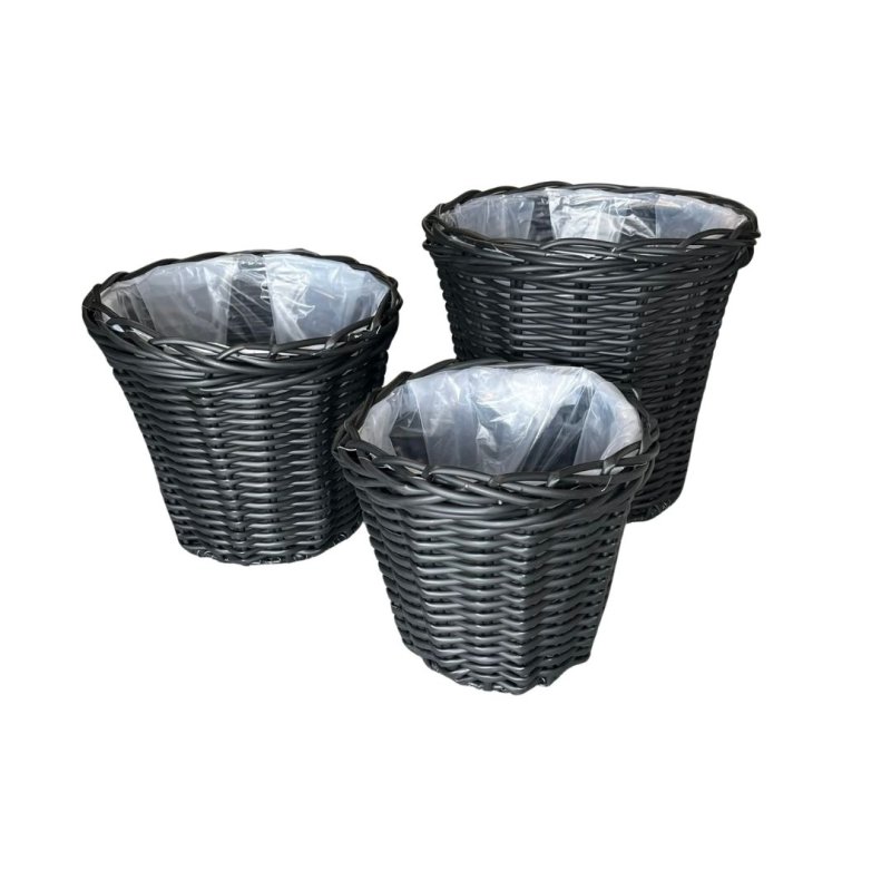 Scandinavian Collection - Rattan Plant Baskets - Black - Set of 3 (Large: Diameter 32 cm x Height 29 cm, Medium: