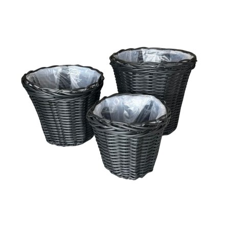 Scandinavian Collection - Rattan Plant Baskets - Black - Set of 3 (Large: Diameter 32 cm x Height 29 cm, Medium: