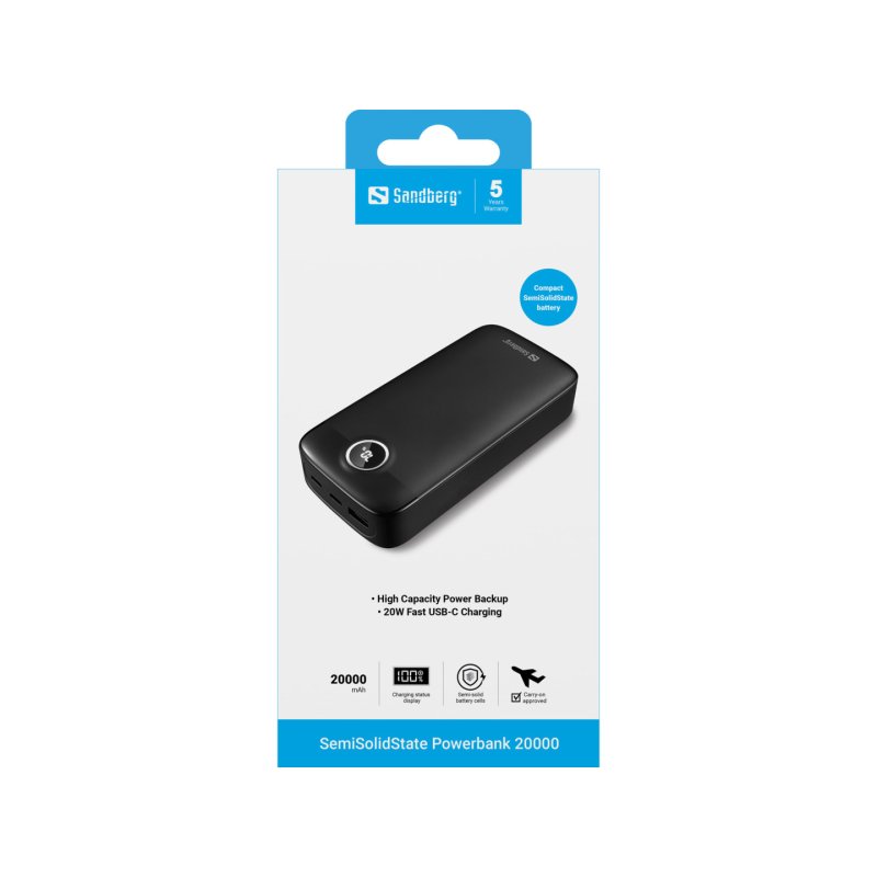 Sandberg 421-49 banque d'alimentation électrique Semi-solide 20000 mAh Noir