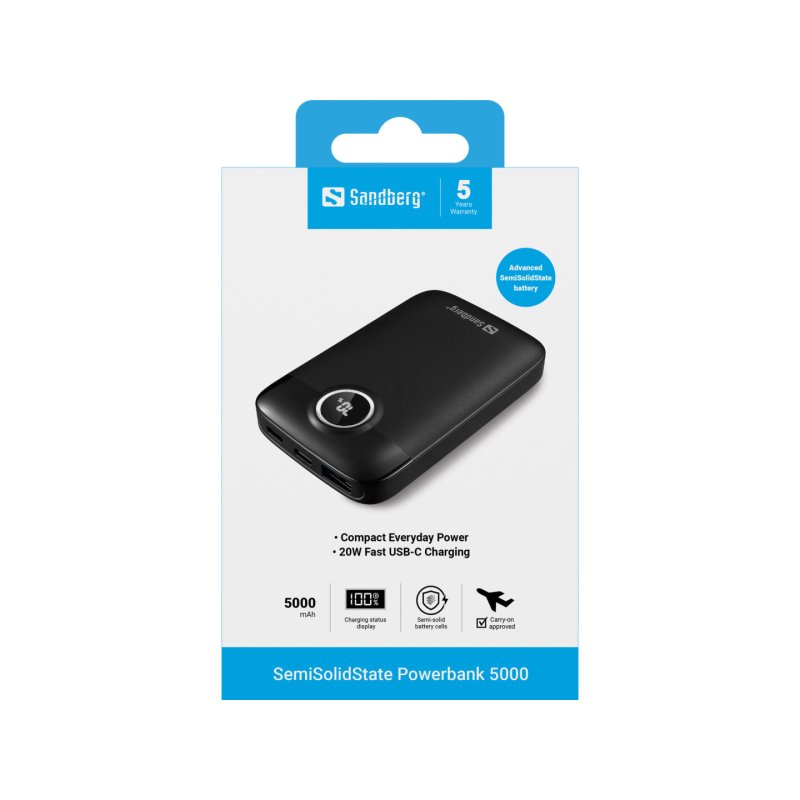Sandberg 421-47 banque d'alimentation électrique Semi-solide 5000 mAh Noir
