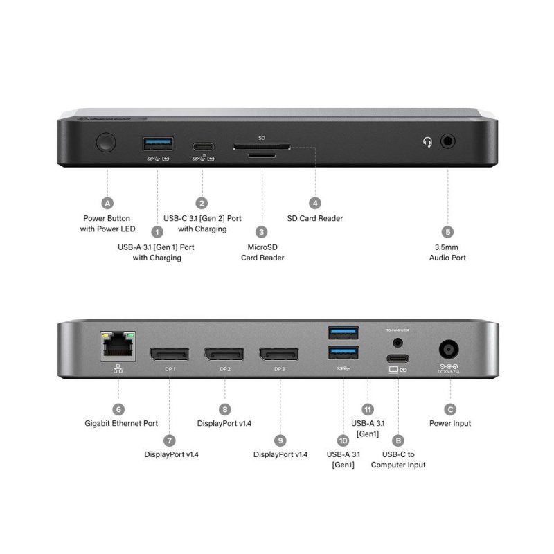 100W USB-C DX3 Triple 4K Display Docking Station Space Gr