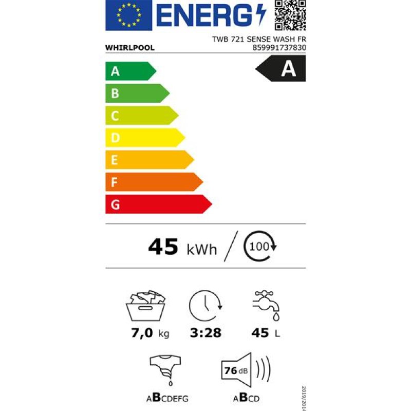Lave-linge TOP - 7kg, 1200trs, Classe A FreshCare, Ecran Tactile LED Bl *