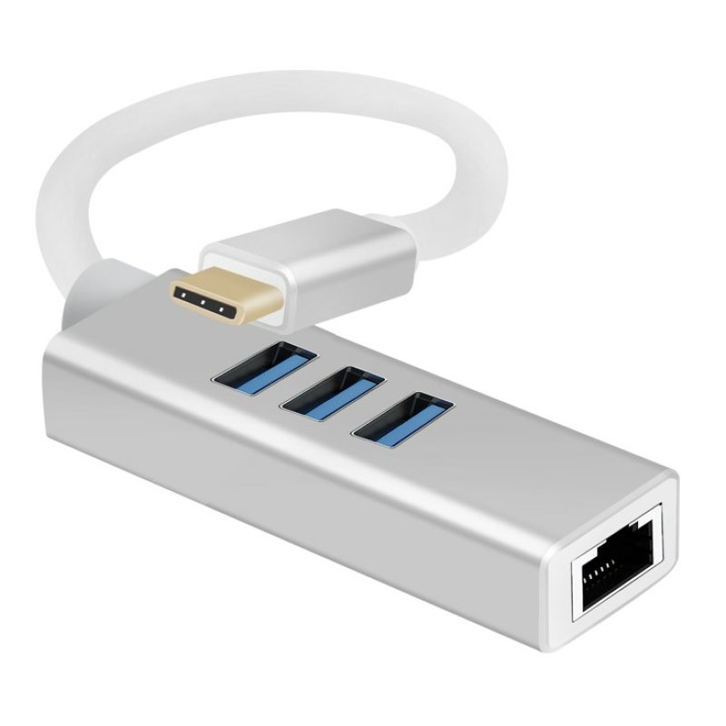 helos HUB, USB 3.1 Type-CSt. /3x USB RJ45 Gigabit Ethernet, PREMIUM, silber