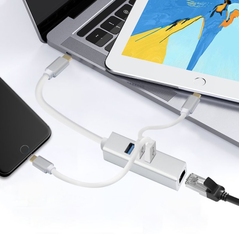 helos HUB, USB 3.1 Type-CSt. /3x USB RJ45 Gigabit Ethernet, PREMIUM, silber