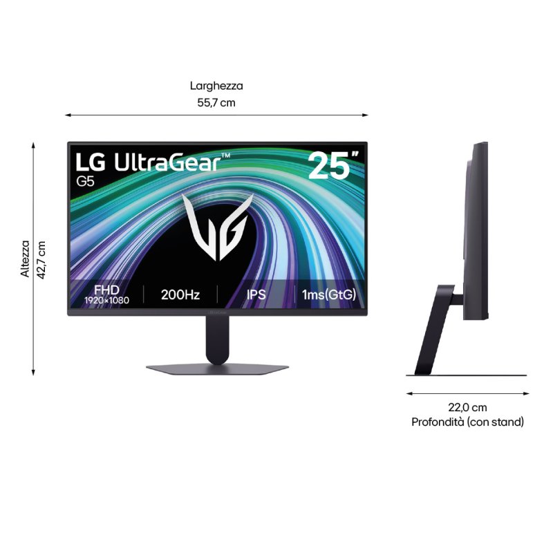 MONITOR LG ULTRAGEAR 25G523B-B 24,4" FULLHD 200HZ IPS 1MS FREESYNC G-SYNC HDR10 GAMING