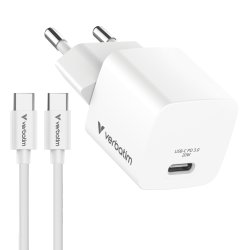 Mini chargeur secteur Verbatim GaN USB-C avec cable USB-C 20W (Blanc)