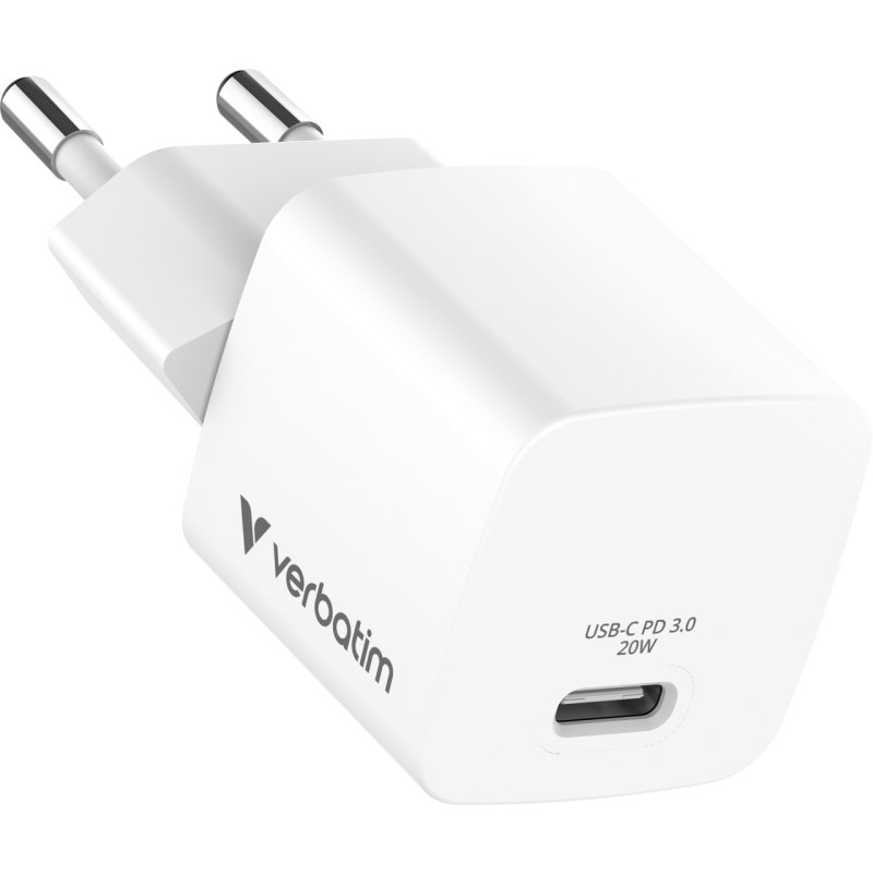 Mini chargeur secteur Verbatim GaN USB-C avec cable USB-C 20W (Blanc)