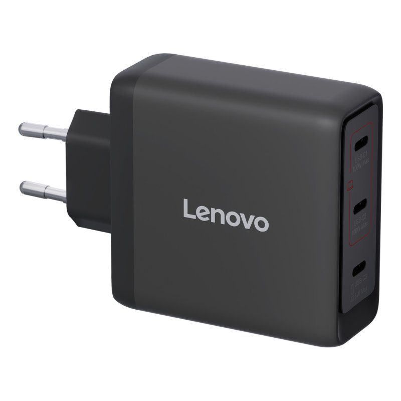 N Lenovo Multi-Port USB-C 100W GaN-Ladegerät/ Netzteil Schwarz inkl. USB-C Kabel (1,8m)
