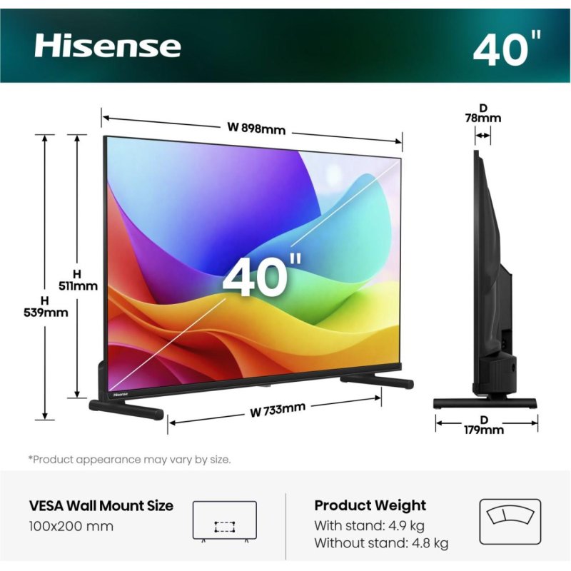 Hisense 40A59S 101.6 cm (40") Full HD Smart TV Wi-Fi Black