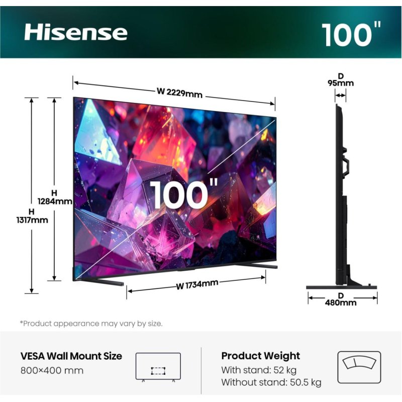 Hisense 100Q7S PRO 2,54 m (100") 4K Ultra HD Smart TV Wifi Noir
