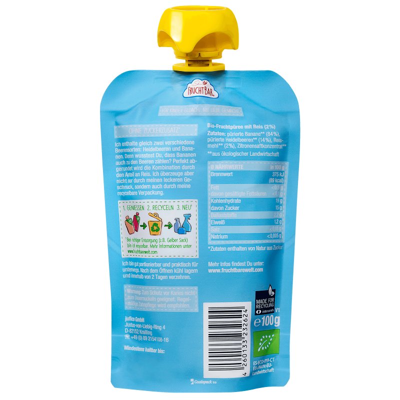 FruchtBar 3761 fruit puree Banana, Blueberry, Rice 100 g